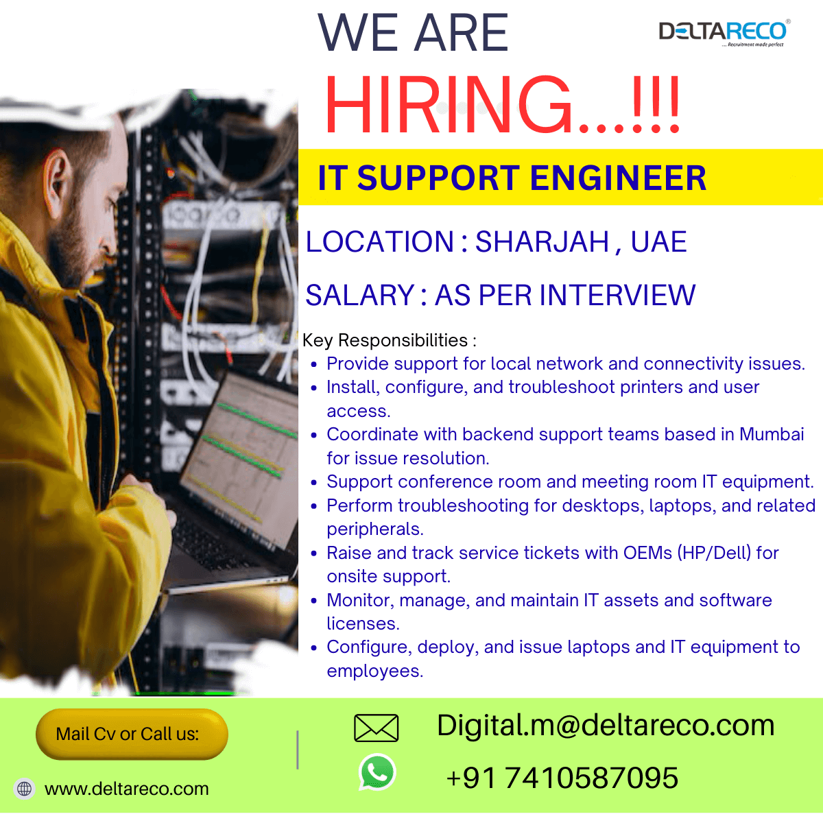 IT SUPPORT ENGINEER – SHARJAH UAE IT SUPPORT ENGINEER – SHARJAH UAE