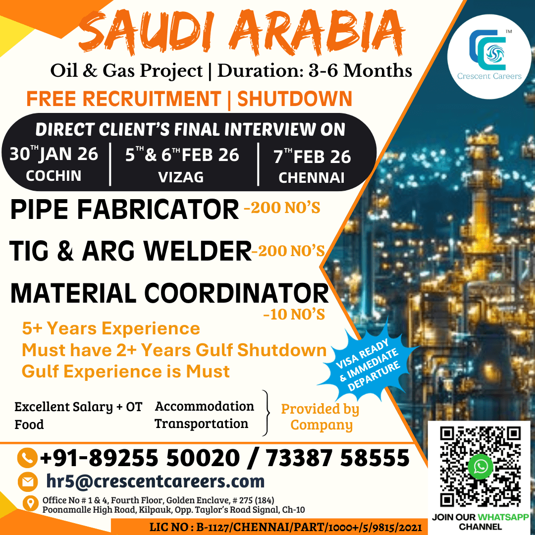 FREE RECRUITMENT - PIPE FABRICATOR / TIG & ARC WELDER