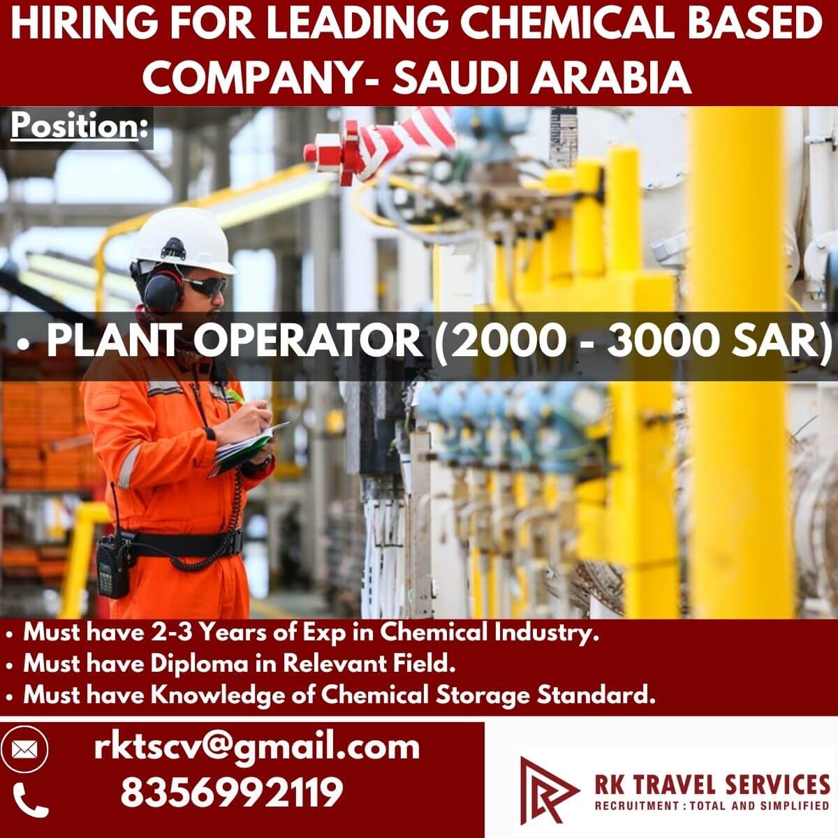 HIRING FOR LEADING CHEMICAL BASED COMPANY-SAUDI ARABIA HIRING FOR LEADING CHEMICAL BASED COMPANY-SAUDI ARABIA