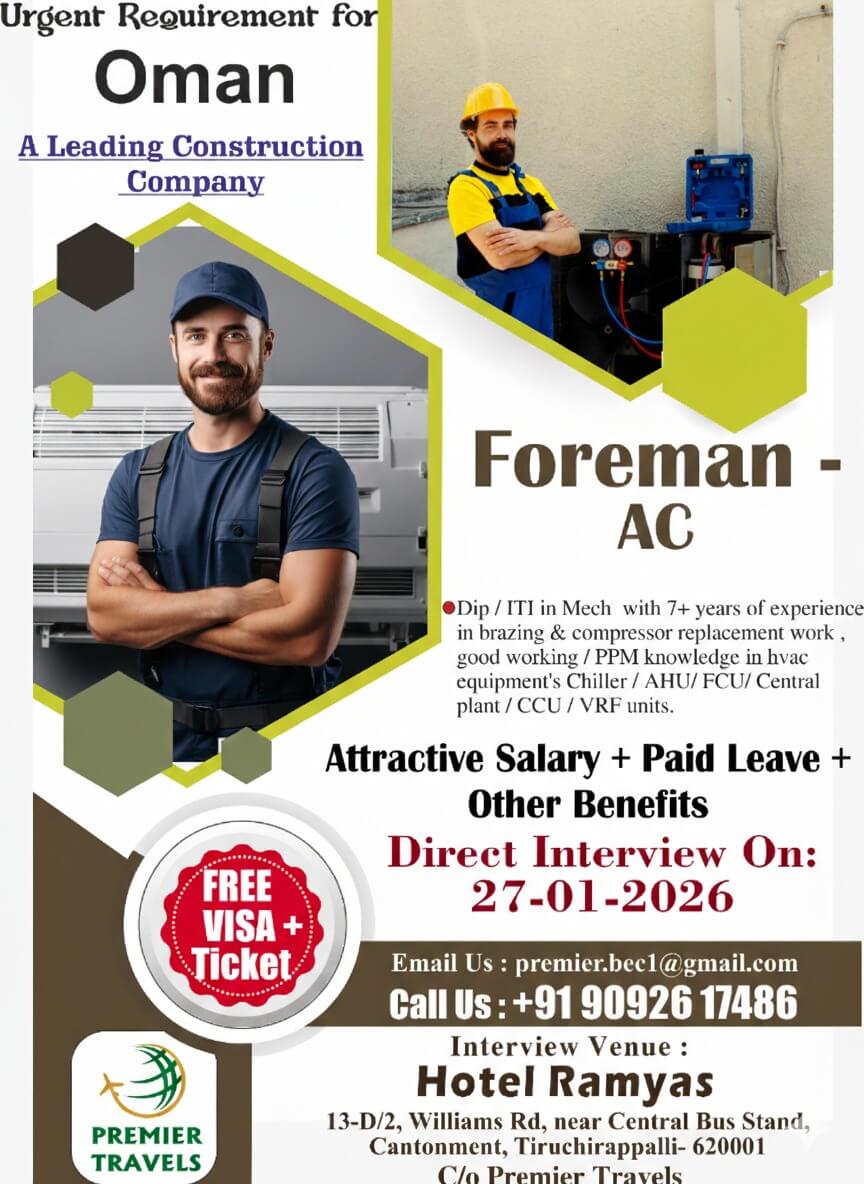 URGENTLY REQUIRED FOR AC FOREMAN URGENTLY REQUIRED FOR AC FOREMAN