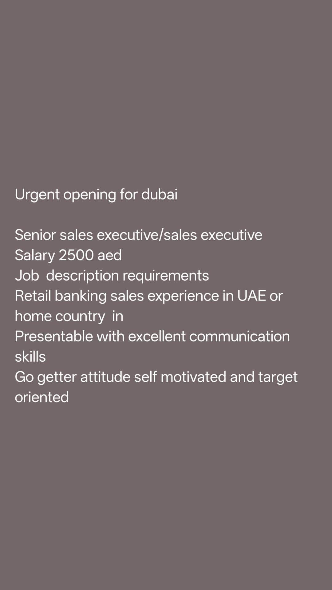 Urgent required for reputed company dubai
