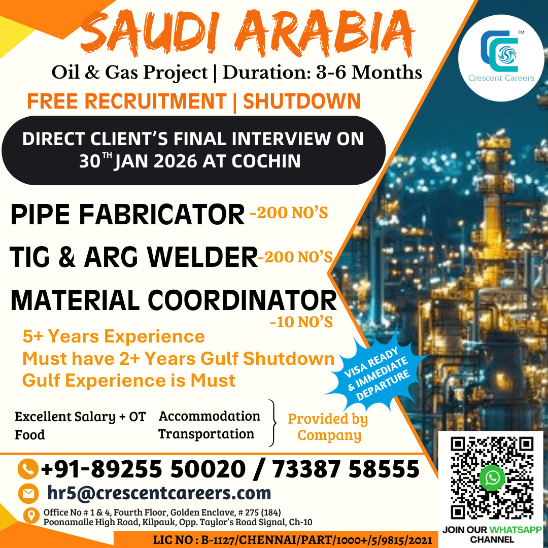 FREE RECRUITMENT - PIPE FABRICATOR / TIG & ARC WELDER