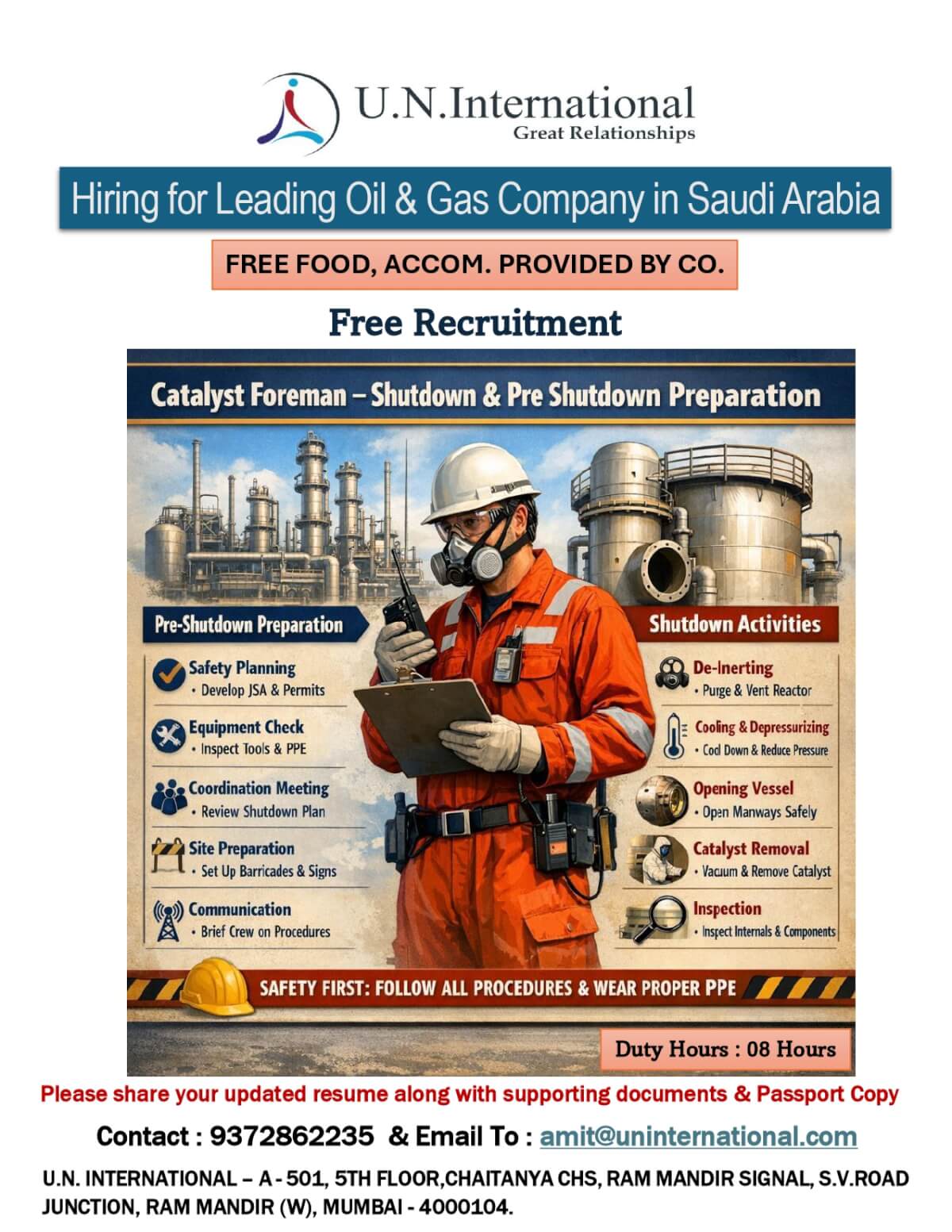 Catalyst Foreman Require Urgently for Shutdown Projects