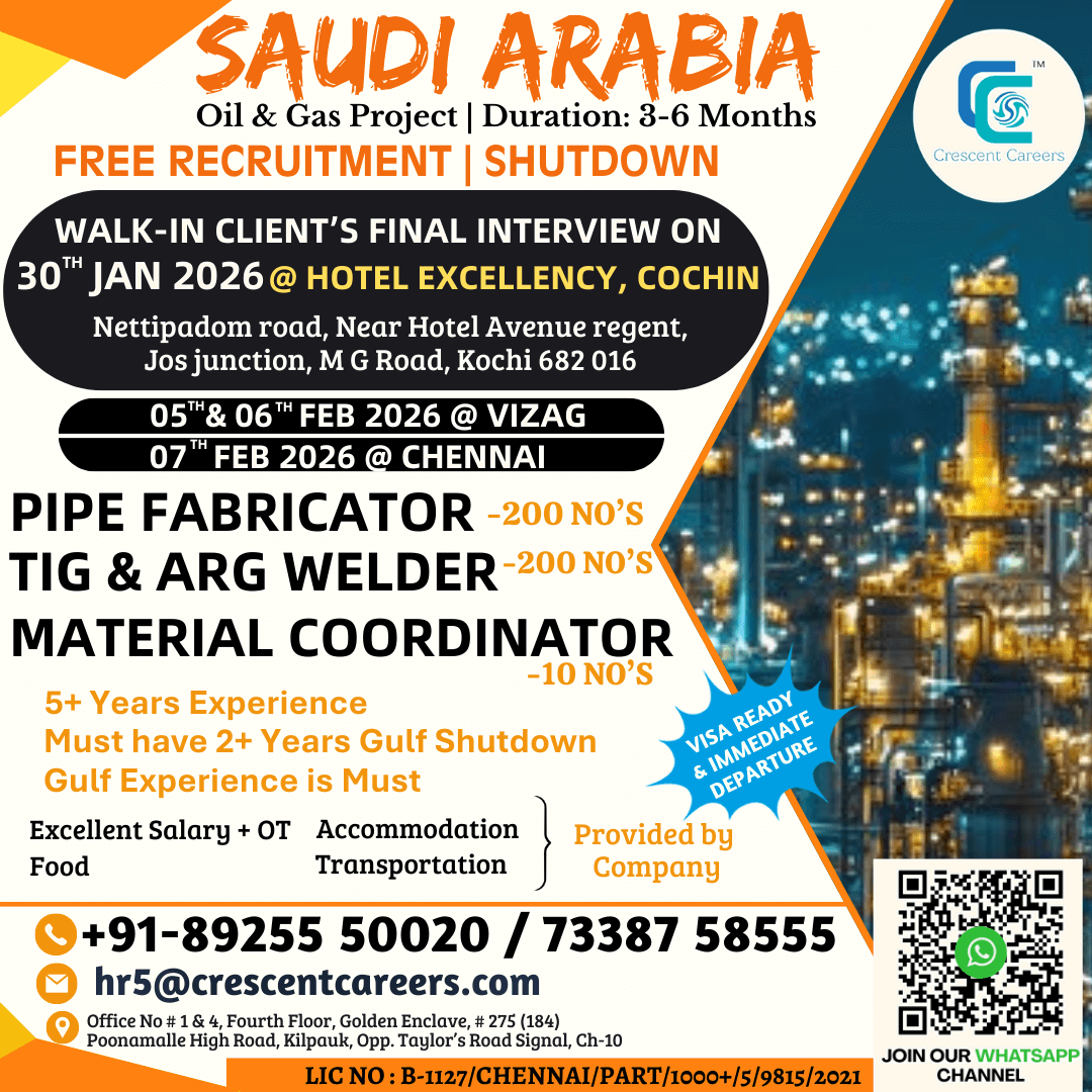 FREE RECRUITMENT - PIPE FABRICATOR / TIG & ARC WELDER