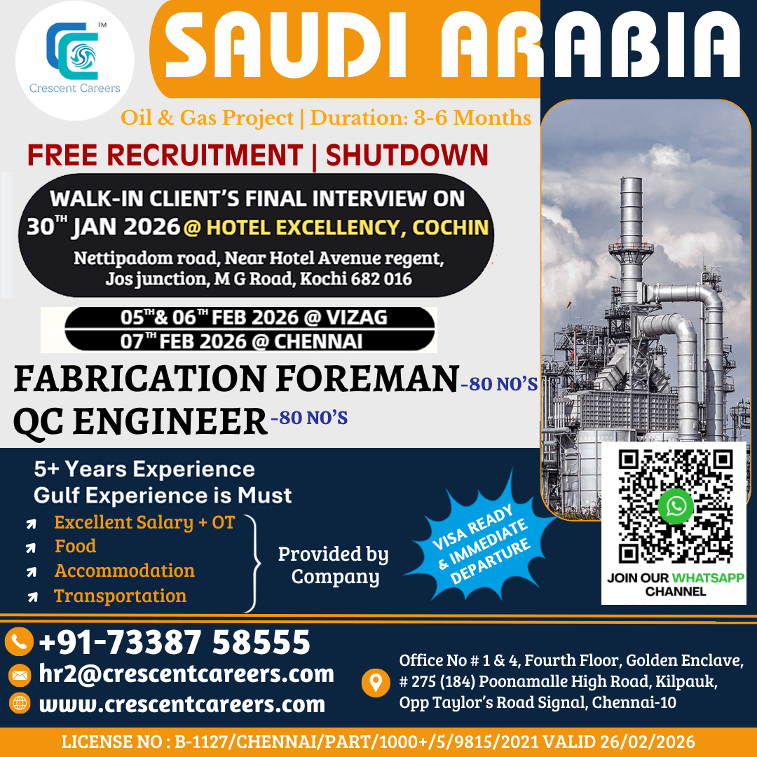 FREE RECRUTMENT - FABRICATION FOREMAN / QC ENGINEER