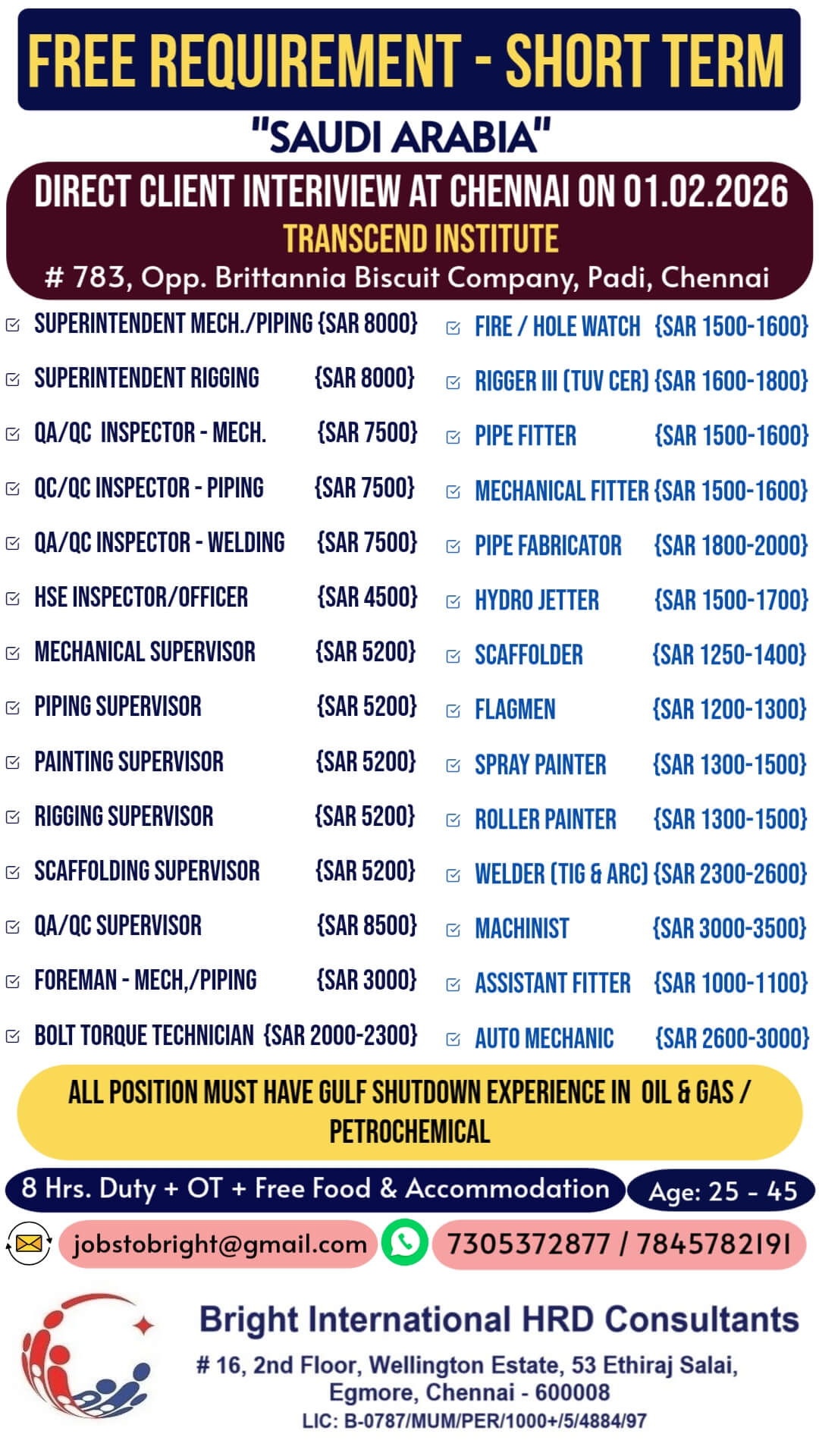 FREE REQUIREMENT - SHORT TERM REQUIREMENT FREE REQUIREMENT - SHORT TERM REQUIREMENT