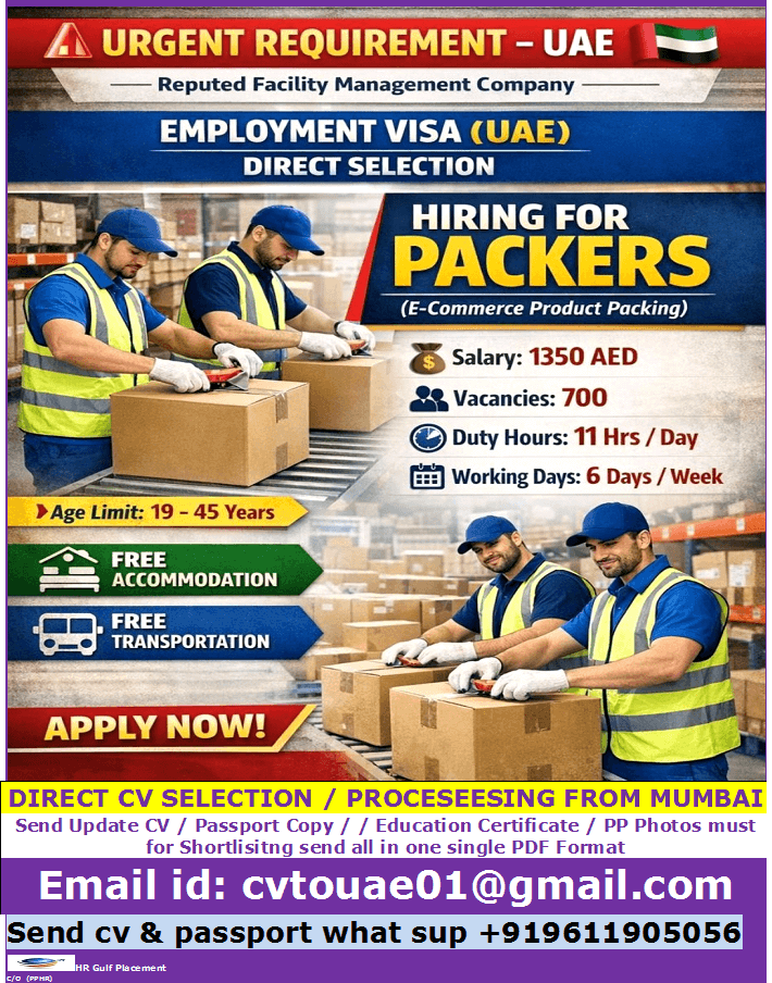 JOB VACANCY FOR  DUBAI  PACKERS  ( Ecommrace product )  DIRECT CV SELECTION