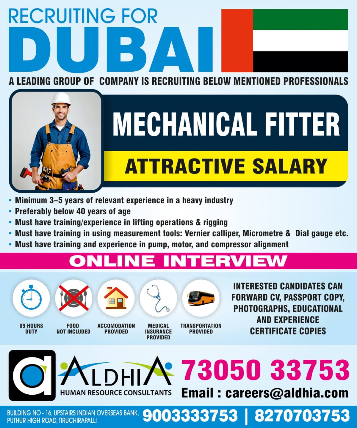 Hiring for Dubai - Mechanical Fitter Hiring for Dubai - Mechanical Fitter