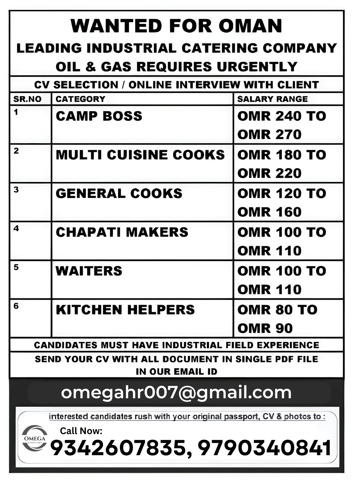 URGENTLY HIRING FOER OMAN URGENTLY HIRING FOER OMAN