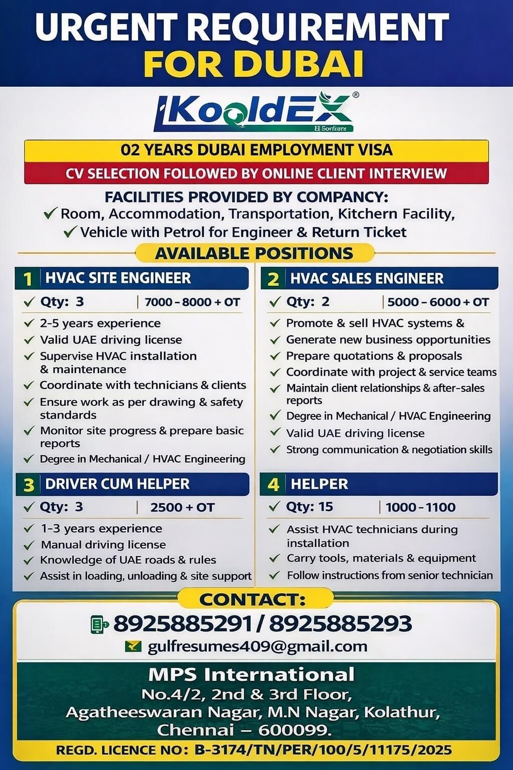 URGENT REQUIREMENT FOR DUBAI KOOLDEX CV SELECTION ONLINE INTERVIEW