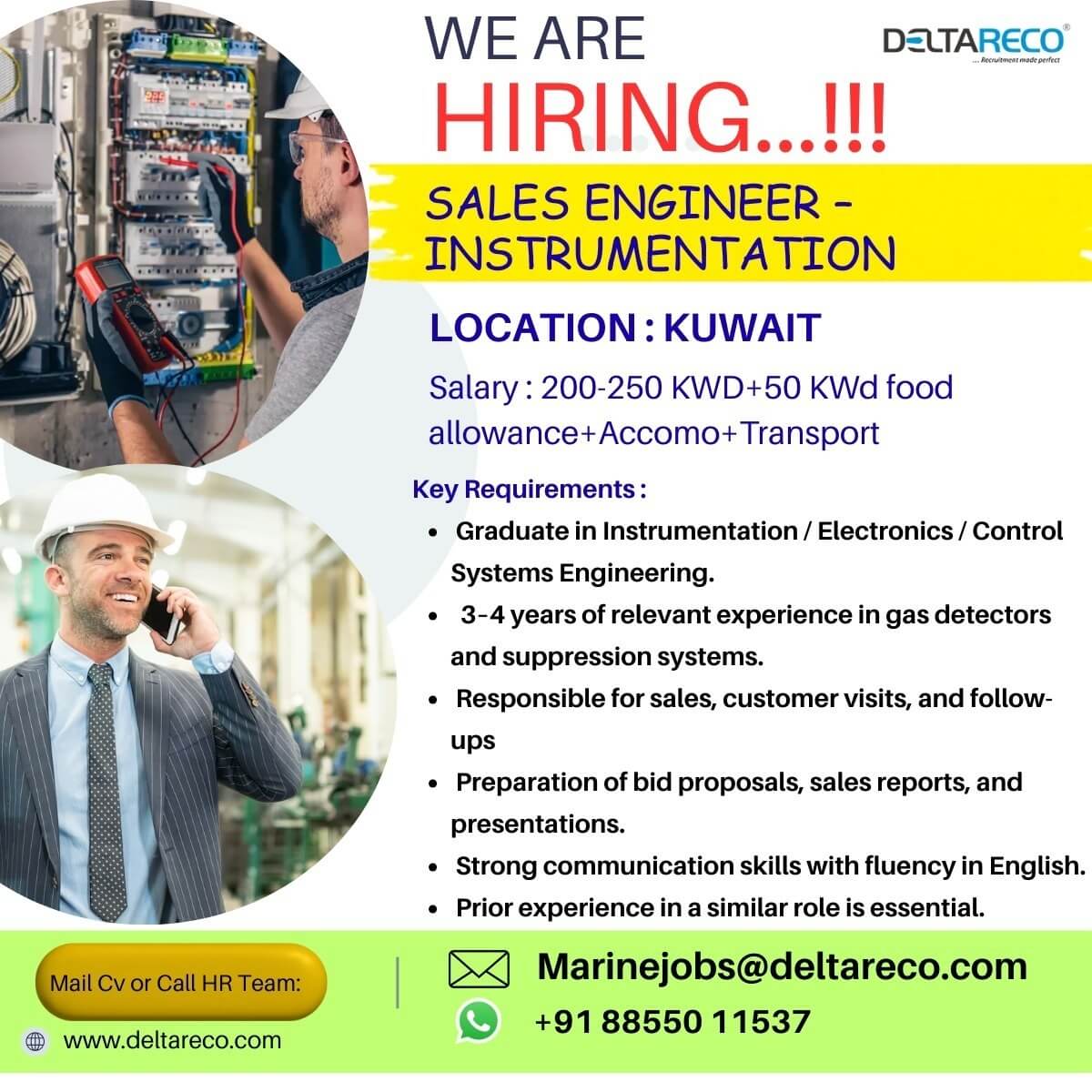 Hiring Sales Engineer Instrumentation equipments kuwait Location Hiring Sales Engineer Instrumentation equipments kuwait Location