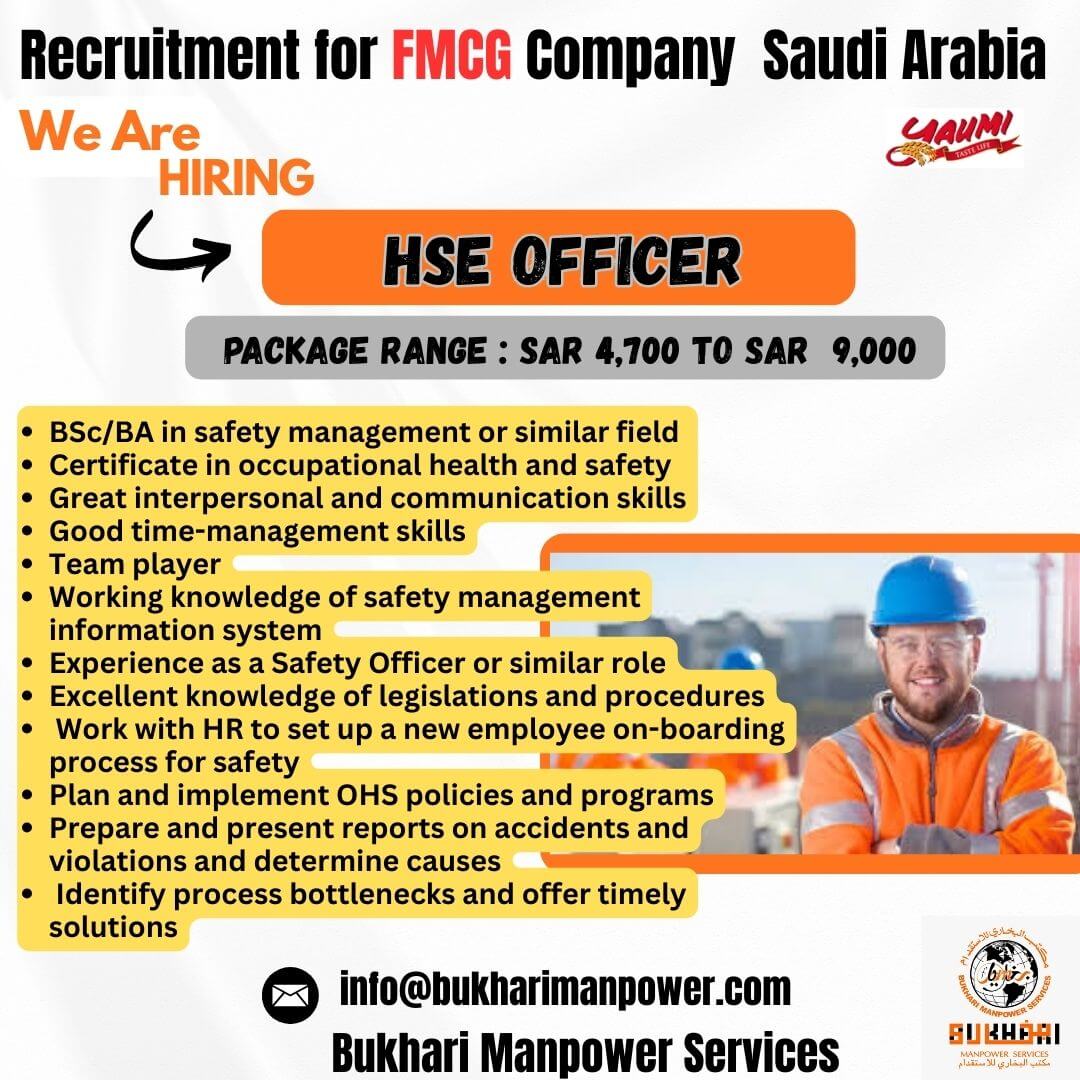 Recruitment for FMCG Company Saudi Arabia