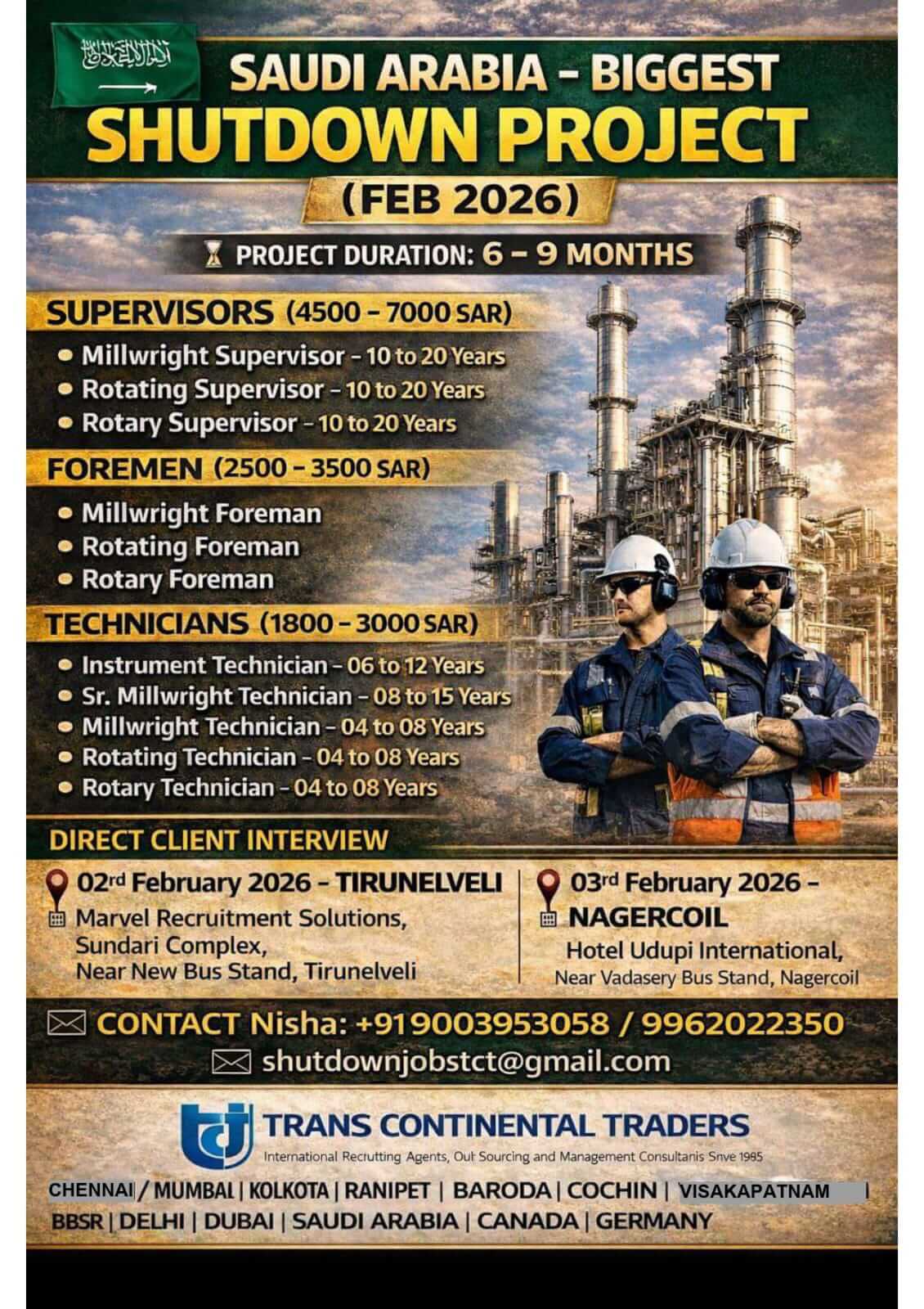 6 to 9 MONTHS SHUTDOWN PROJECT-SAUDI ARABIA