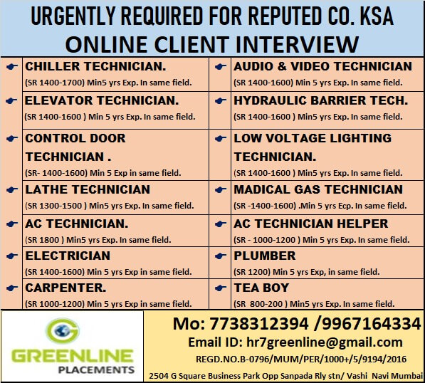 URGENTLY REQUIRED FOR REPUTED CO. KSA