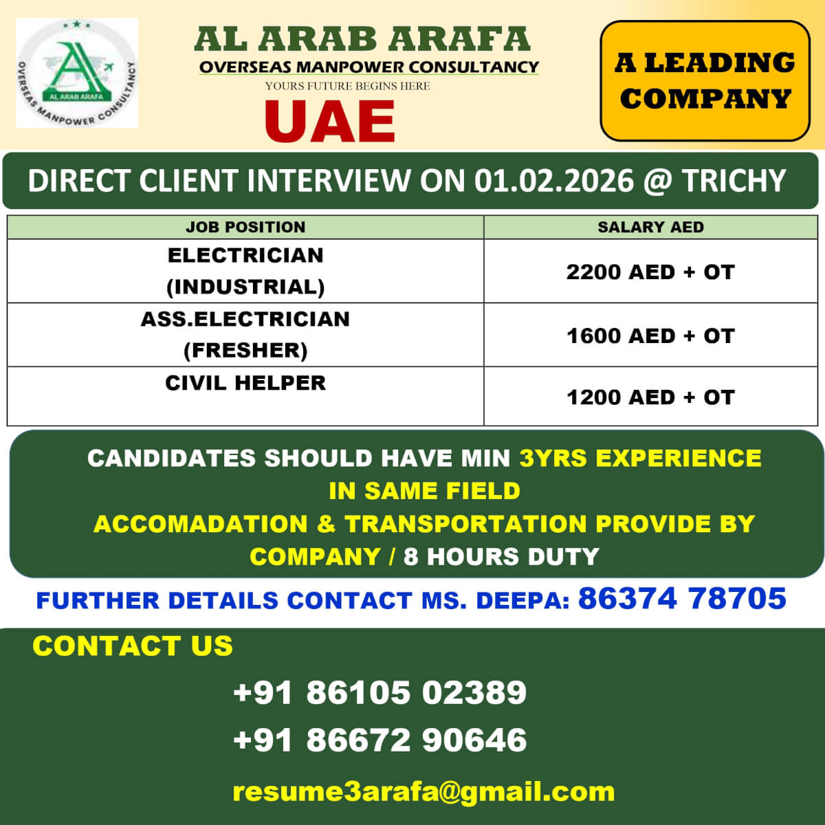 DIRECT CLIENT INTERVIEW ON 01.02.2026 @ TRICHY DIRECT CLIENT INTERVIEW ON 01.02.2026 @ TRICHY