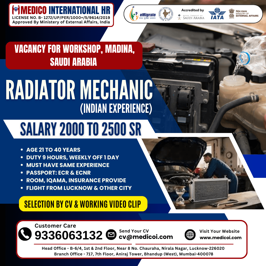 RADIATOR MECHANIC - (INDIAN EXPERIENCE) RADIATOR MECHANIC - (INDIAN EXPERIENCE)