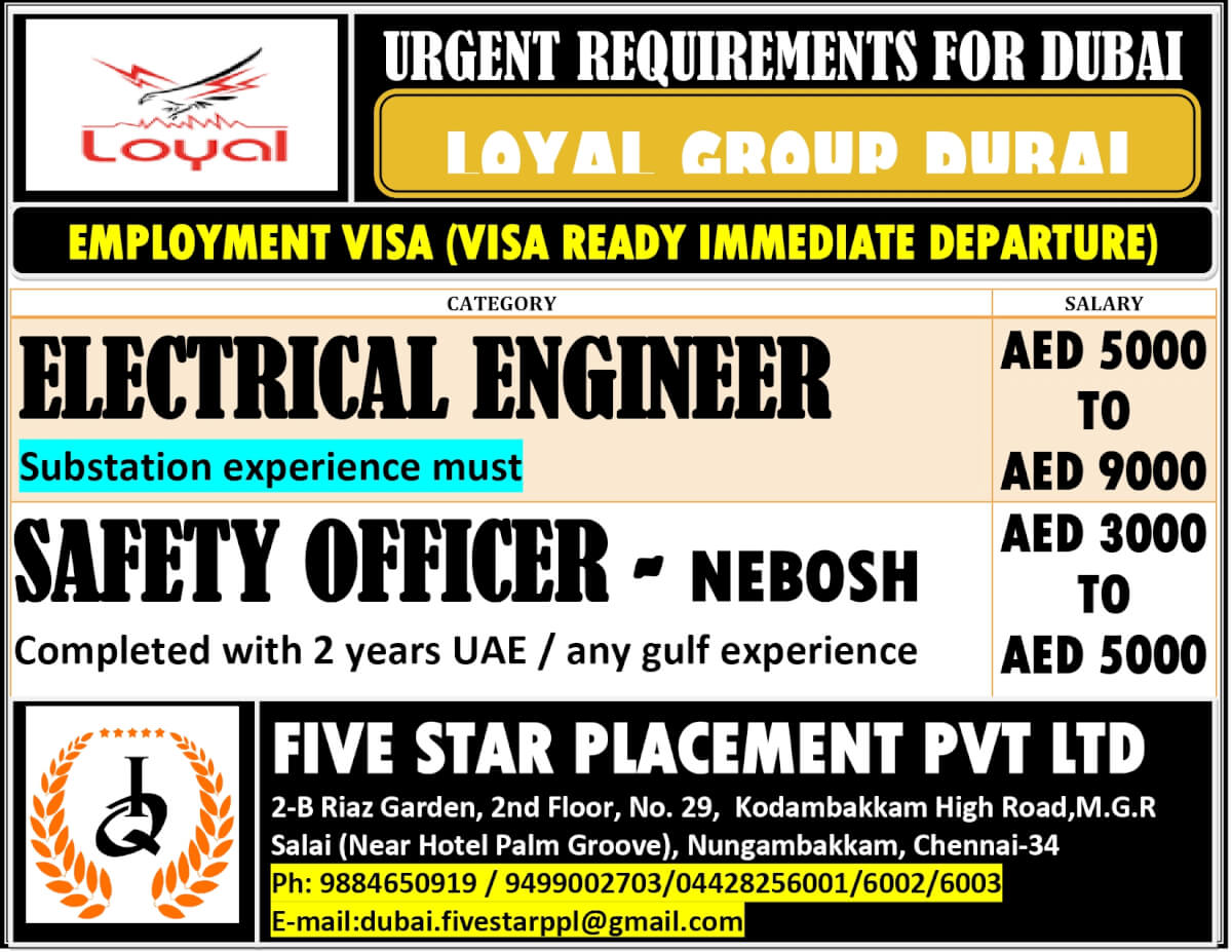URGENT REQUIREMENTS FOR DUBAI