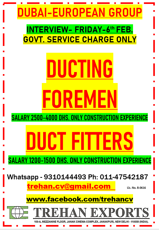 DUCTING FOREMEN DUCT FITTERS DUCTING FOREMEN DUCT FITTERS