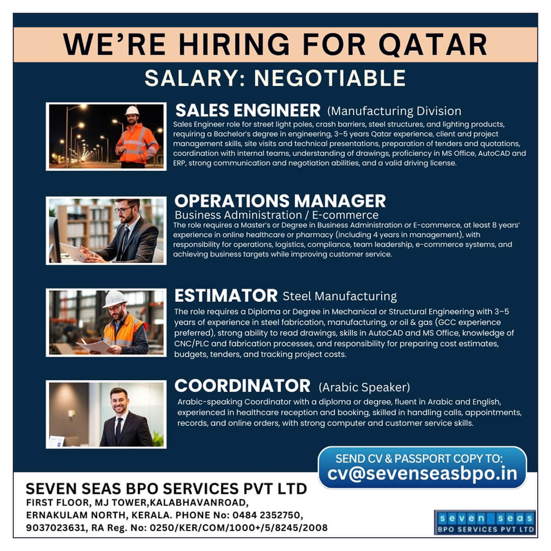 URGENT VACANCY IN QATAR URGENT VACANCY IN QATAR