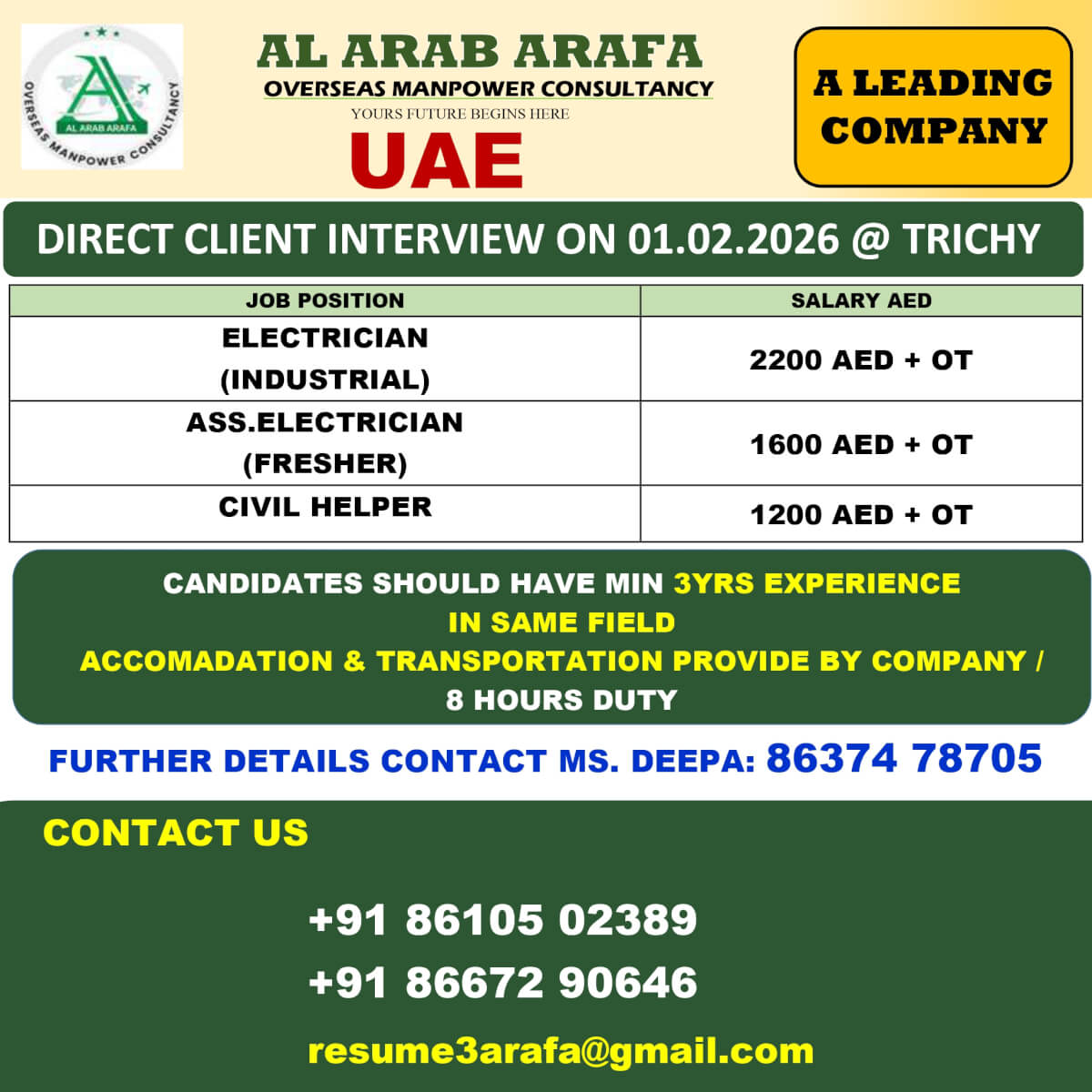 DIRECT CLIENT INTERVIEW ON 01.02.2026 @ TRICHY DIRECT CLIENT INTERVIEW ON 01.02.2026 @ TRICHY