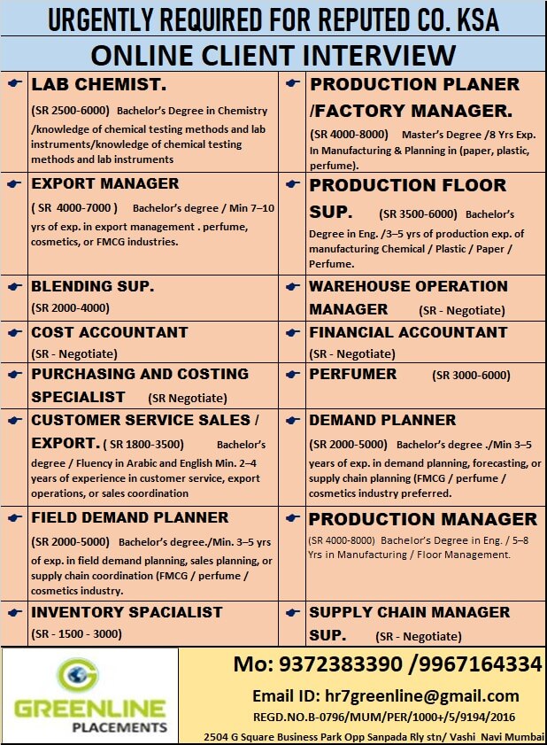 URGENTLY REQUIRED FOR REPUTED CO. KSA URGENTLY REQUIRED FOR REPUTED CO. KSA