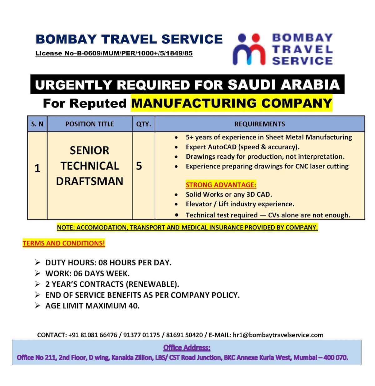 Urgently required for ksa reputed co. Urgently required for ksa reputed co.