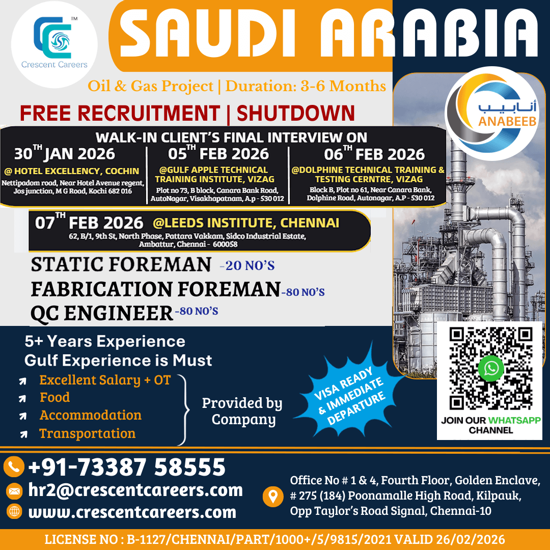 FREE RECRUTMENT - FABRICATION FOREMAN / QC ENGINEER FREE RECRUTMENT - FABRICATION FOREMAN / QC ENGINEER