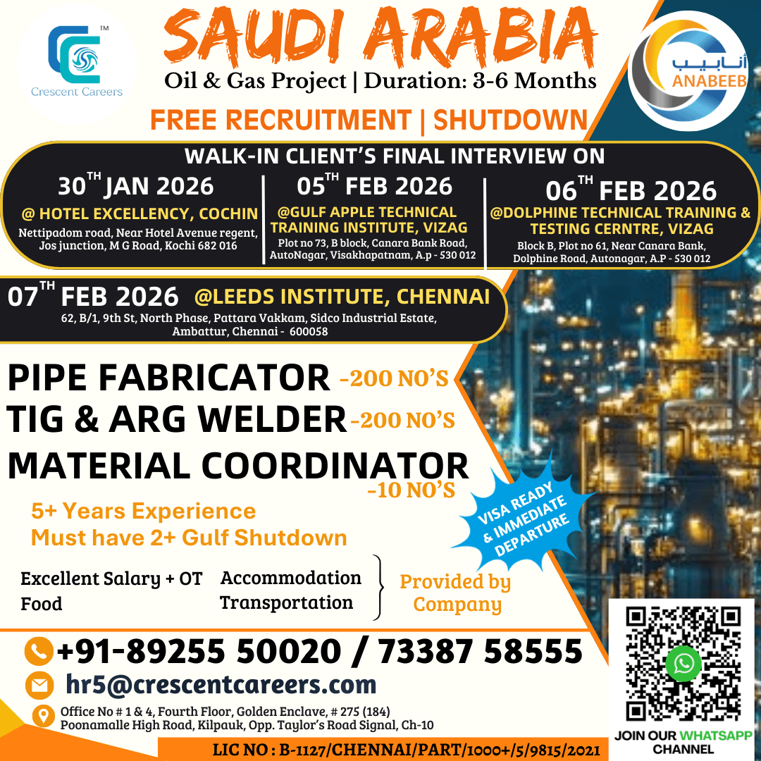 FREE RECRUITMENT - PIPE FABRICATOR / TIG & ARC WELDER