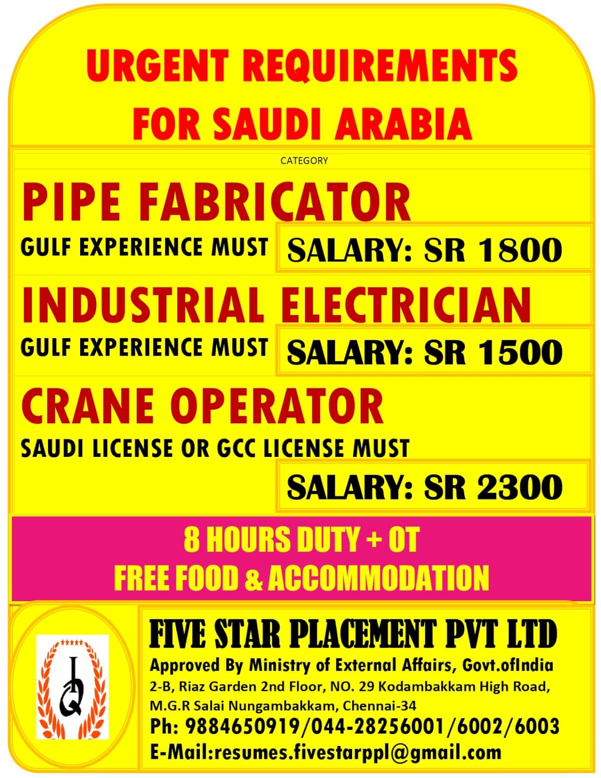 URGENT REQUIREMENT FOR SAUDI ARABIA URGENT REQUIREMENT FOR SAUDI ARABIA