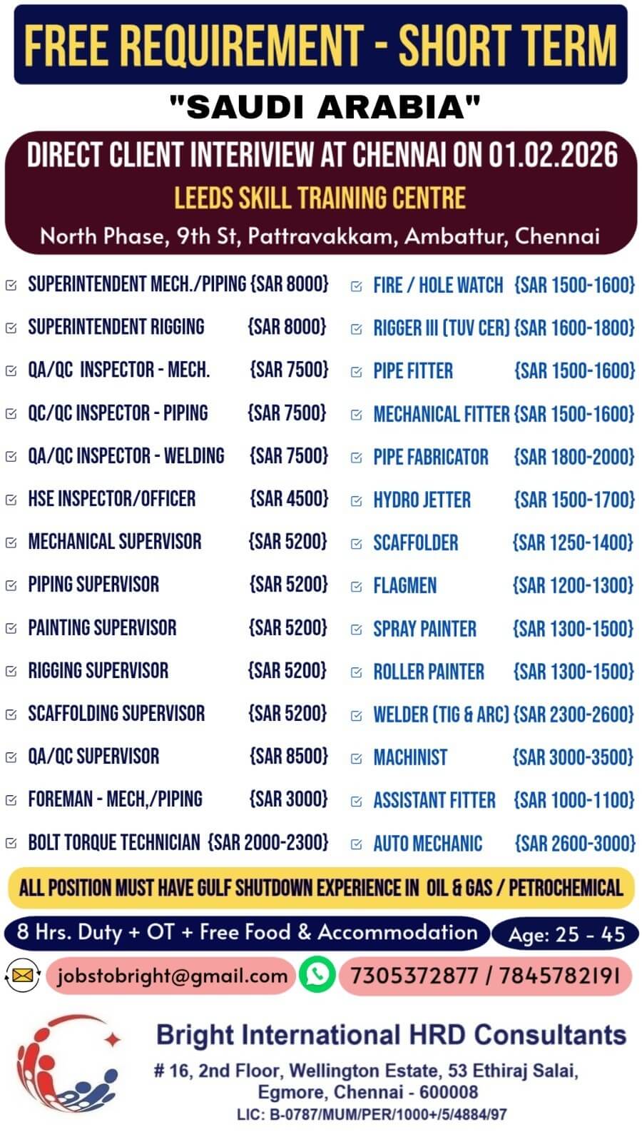 FREE REQUIREMENT – SHORT TERM – SAUDI ARABIA FREE REQUIREMENT – SHORT TERM – SAUDI ARABIA