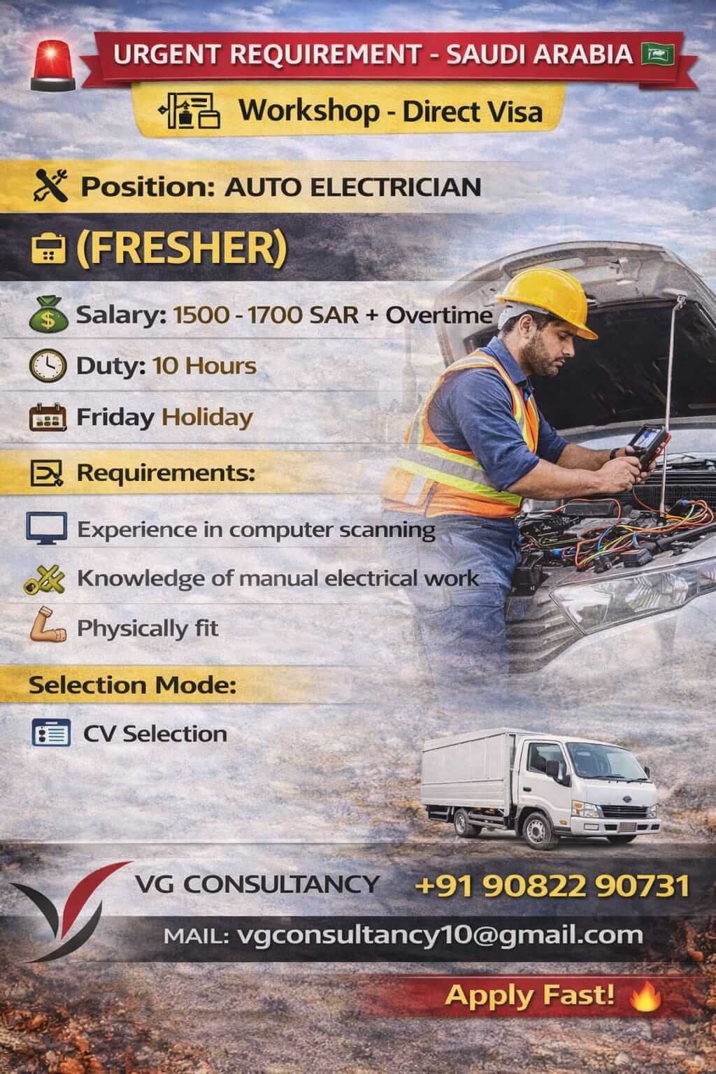 urgent requirement for auto electrician fresh