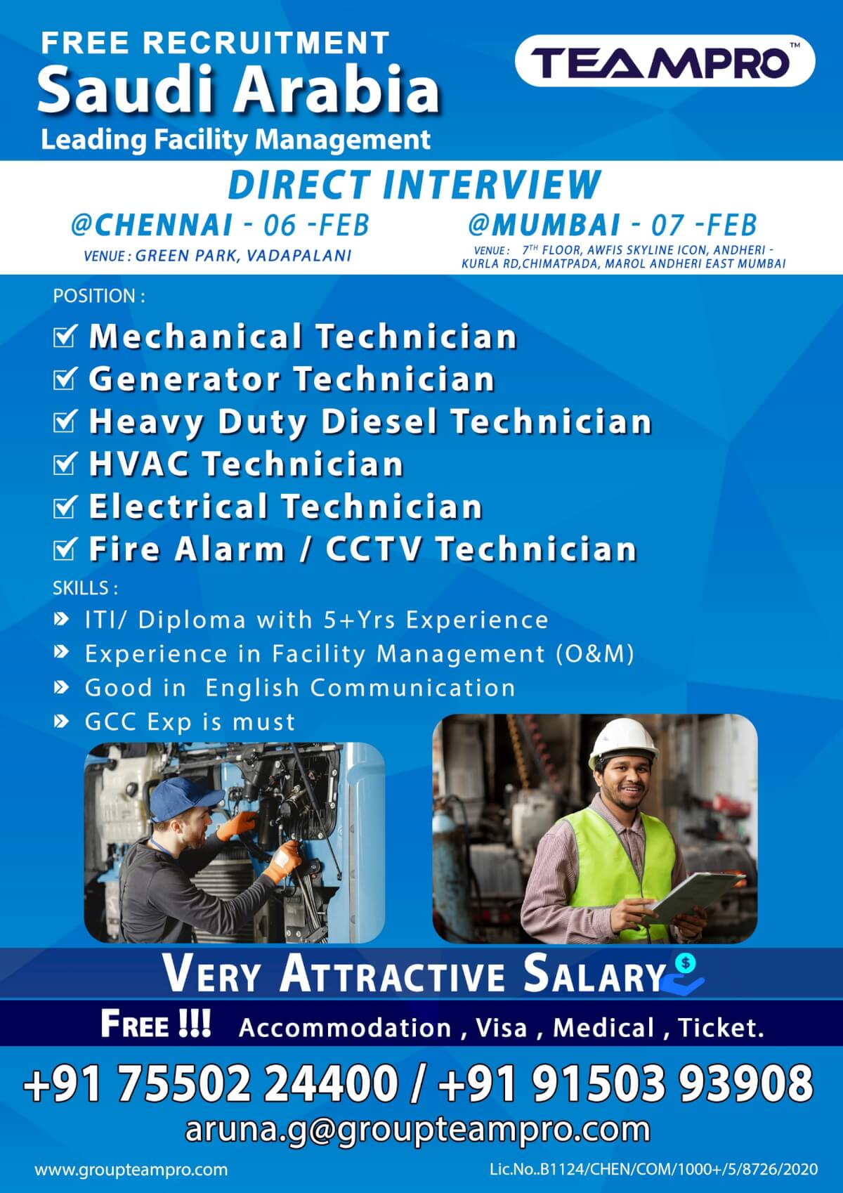 FREE RECRUITMENT - DIRECT INTERVIEW AT CHENNAI - 06-02-2026 & MUMBAI 07-02-2026