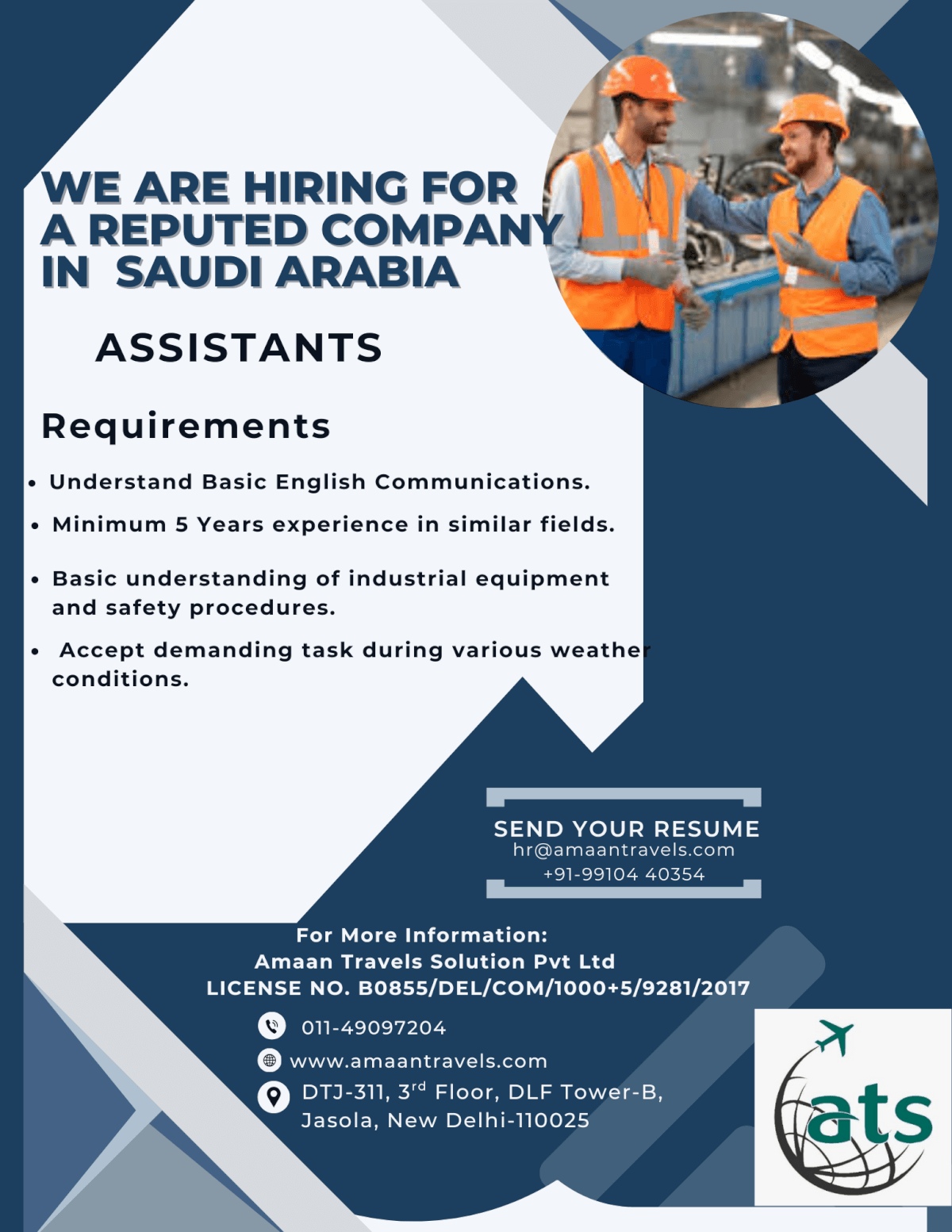 HIRING FOR A WELL REPUTED COMPANY IN SAUDI ARABIA ( Assistants)