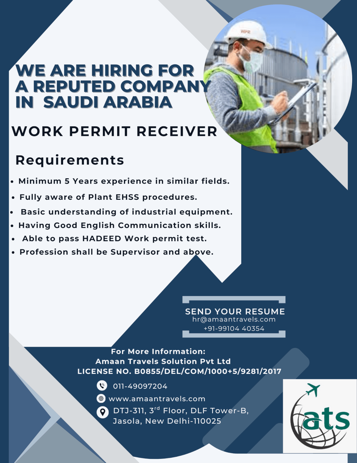 HIRING FOR A WELL REPUTED COMPANY IN SAUDI ARABIA ( Work permit receiver)