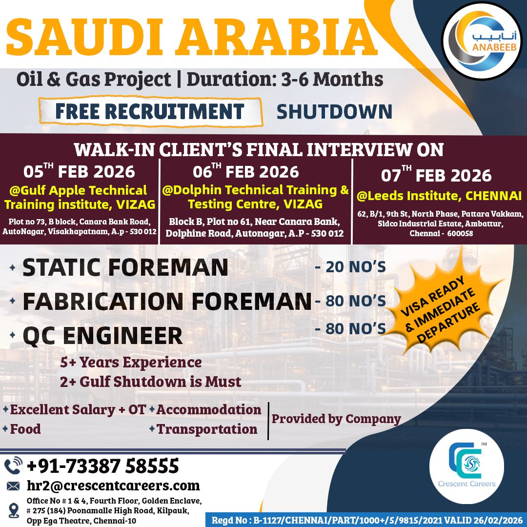 FREE RECRUTMENT - FABRICATION FOREMAN / QC ENGINEER