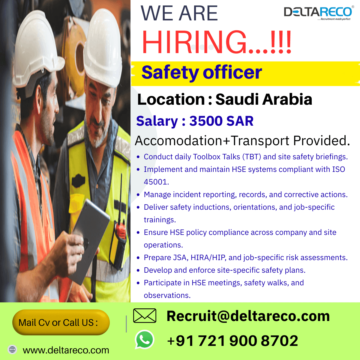 Hiring Safety Officer For Saudi Arabia