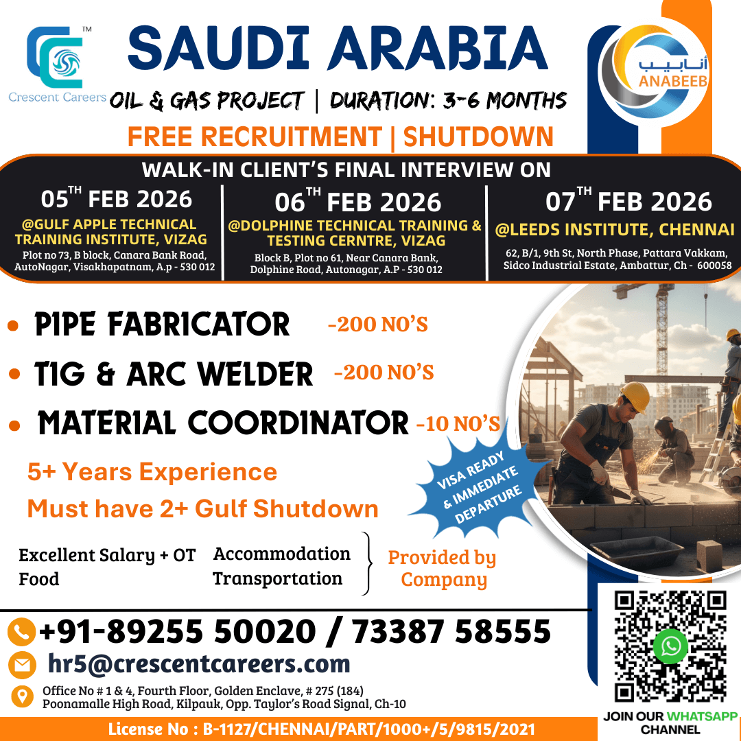 FREE RECRUITMENT - PIPE FABRICATOR / TIG & ARC WELDER FREE RECRUITMENT - PIPE FABRICATOR / TIG & ARC WELDER