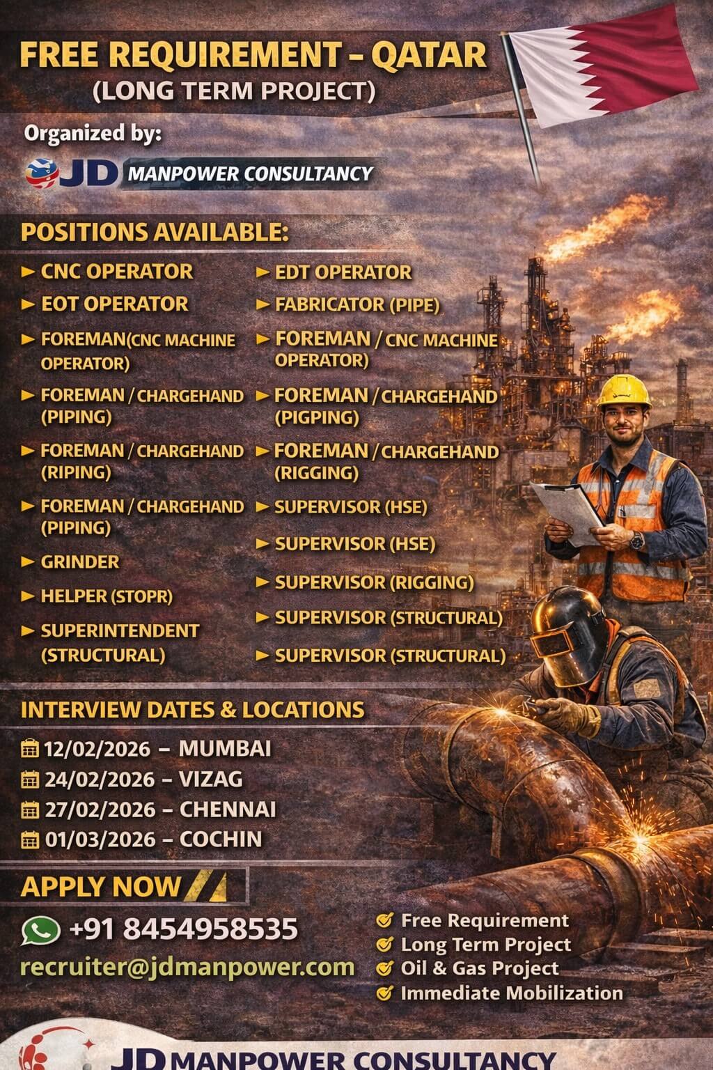 Free requirement for QATAR long term project Free requirement for QATAR long term project