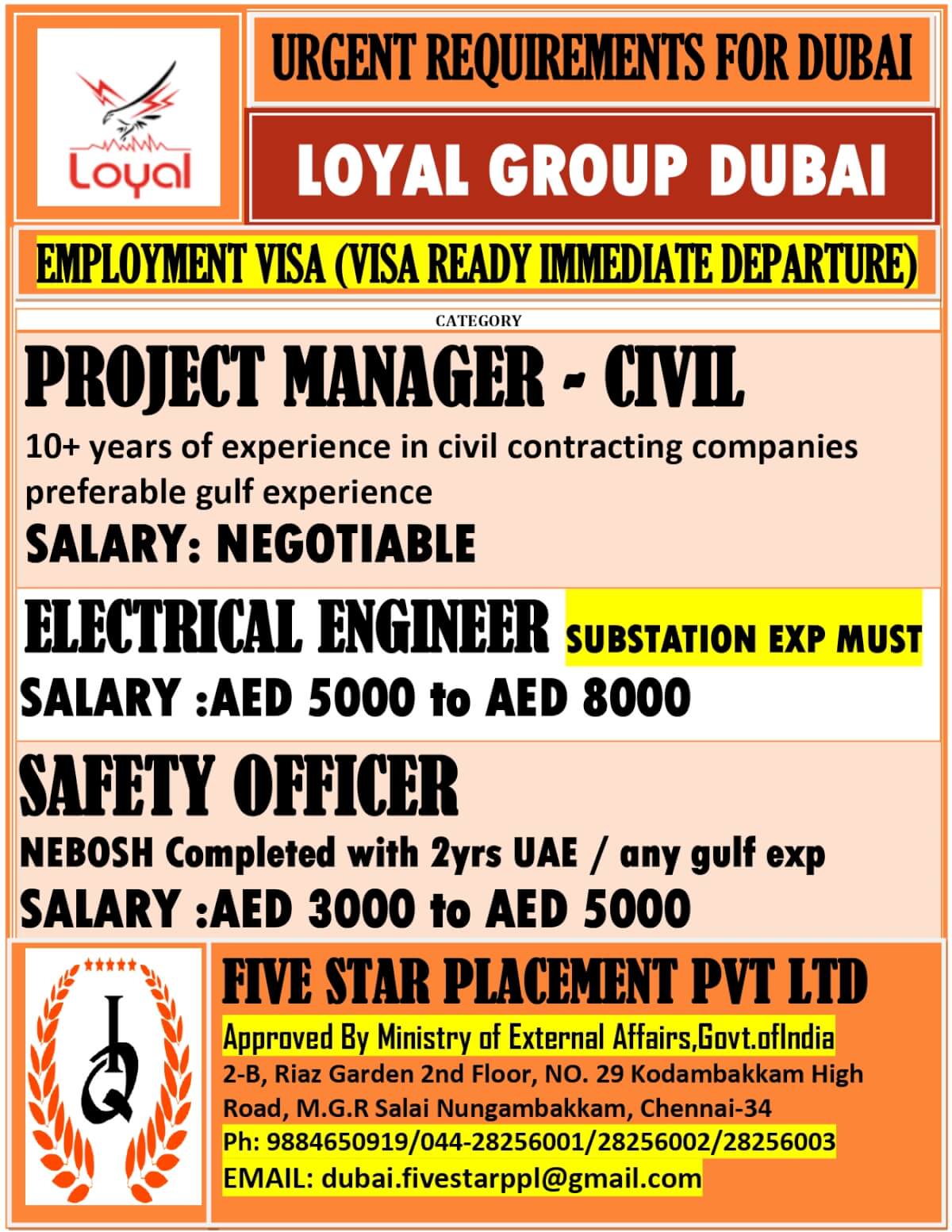 URGENT REQUIREMENTS FOR DUBAI