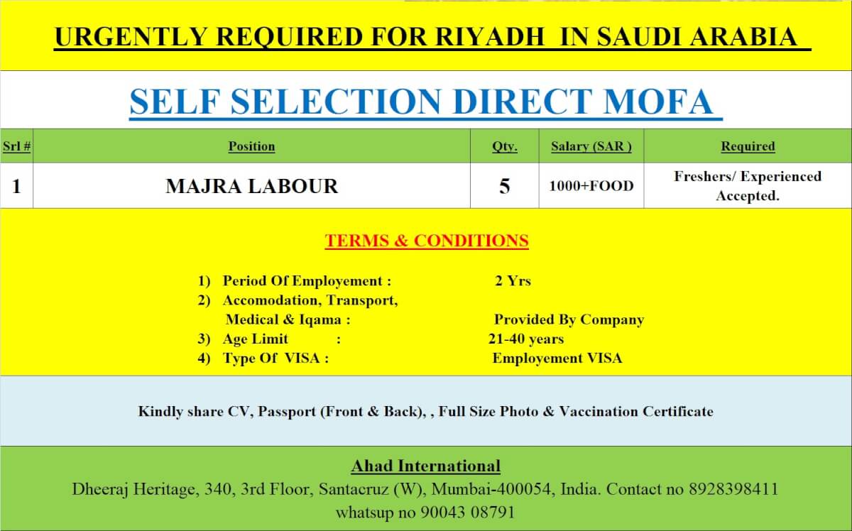 URGENTLY REQIURED FOR SAUDI ARABIA URGENTLY REQIURED FOR SAUDI ARABIA