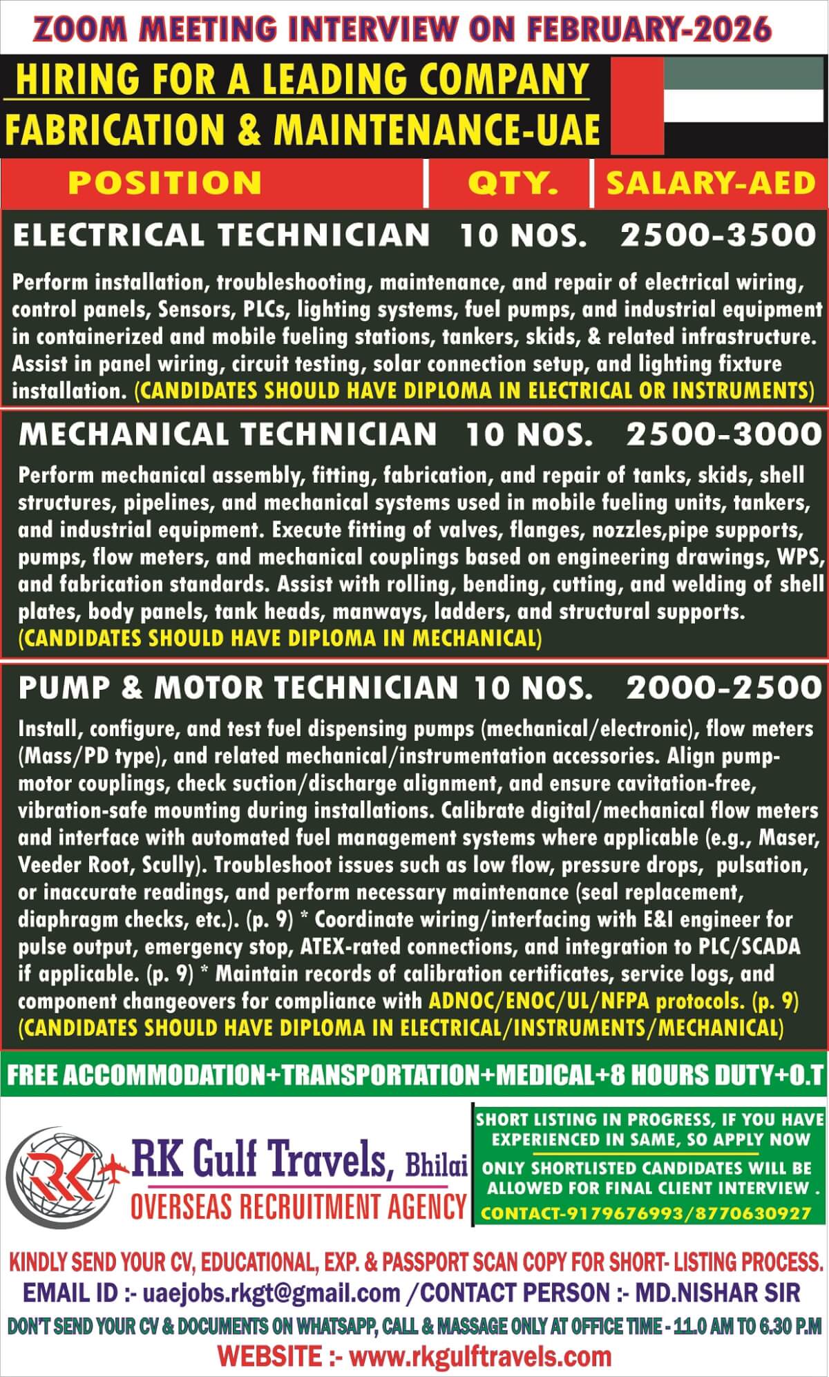 HIRING FOR A LEADING COMPANY - DUBAI (UAE)