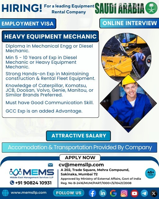 We are hiring for a Leading Equipment Rental Company in Saudi Arabia We are hiring for a Leading Equipment Rental Company in Saudi Arabia