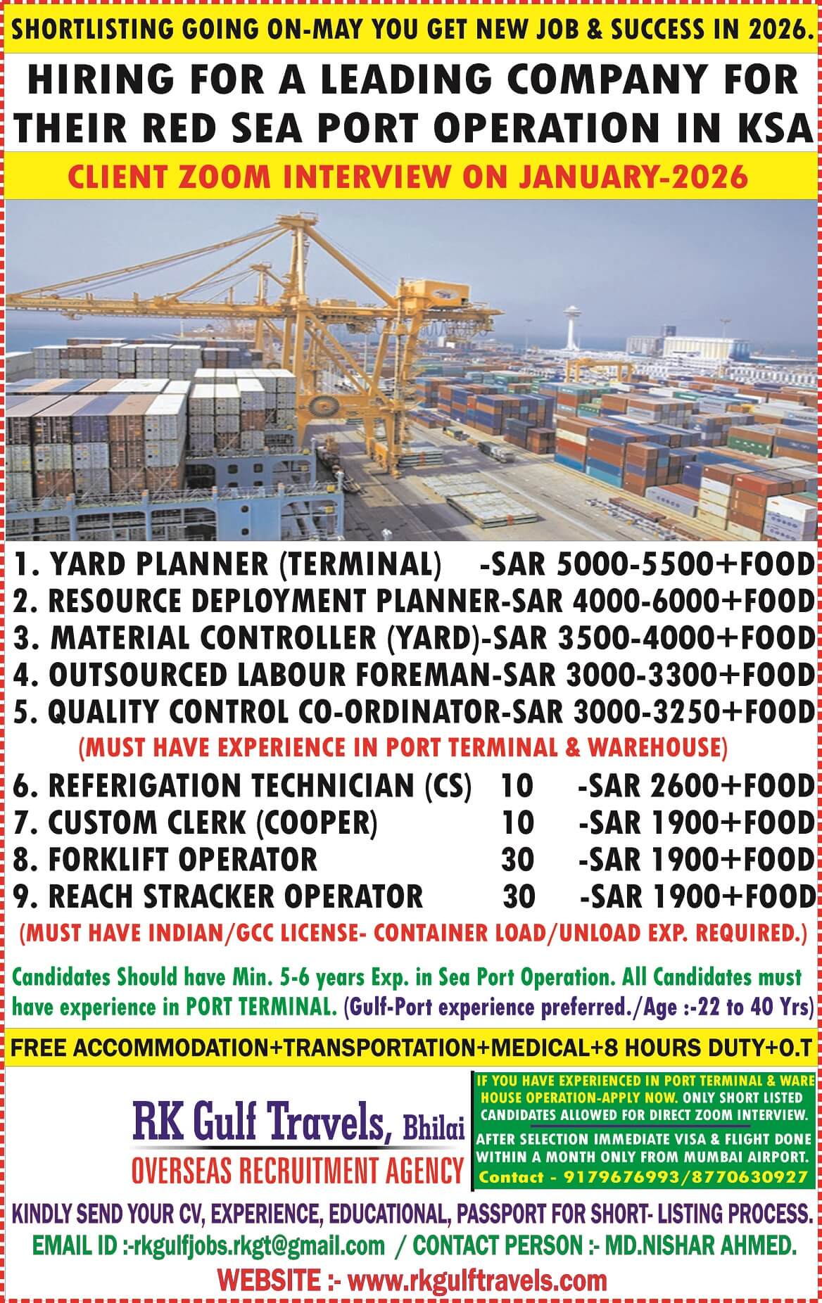 HIRING FOR RED SEA PORT OPERATION COMPANY - SAUDI ARABIA.