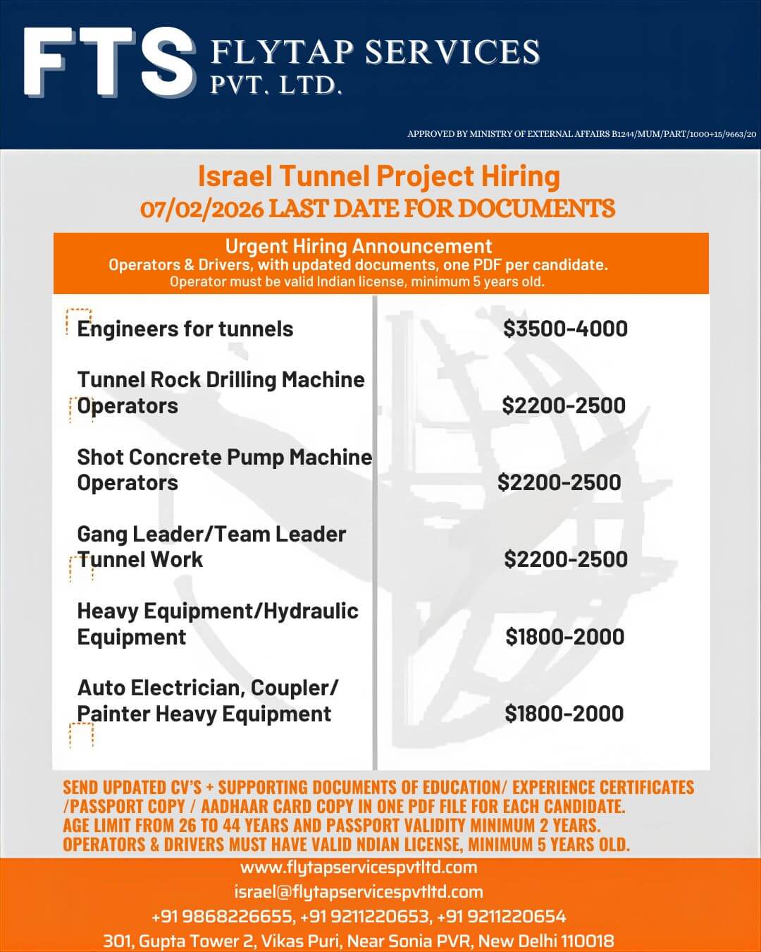 ?? ISRAEL TUNNEL PROJECT – URGENT HIRING