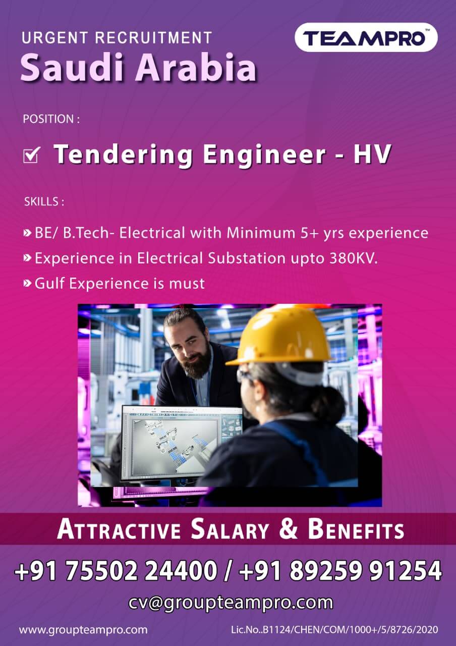 ? HIRING – TENDERING ENGINEER (HV) | SAUDI ARABIA