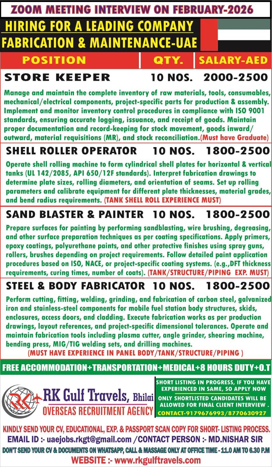 HIRING FOR A LEADING COMPANY - DUBAI (UAE)