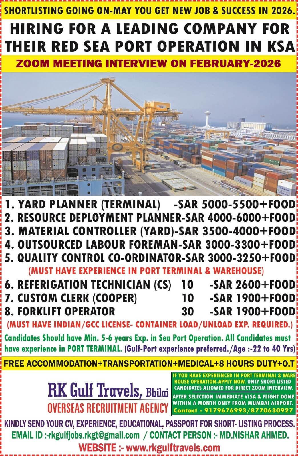 HIRING FOR RED SEA PORT OPERATION COMPANY - SAUDI ARABIA.