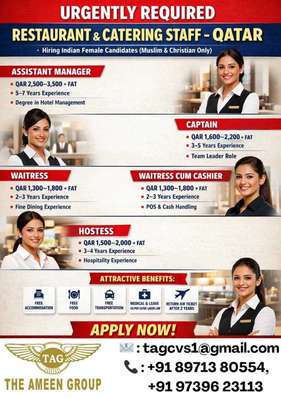 Urgently Required – Restaurant & Catering Staff – Qatar Urgently Required – Restaurant & Catering Staff – Qatar