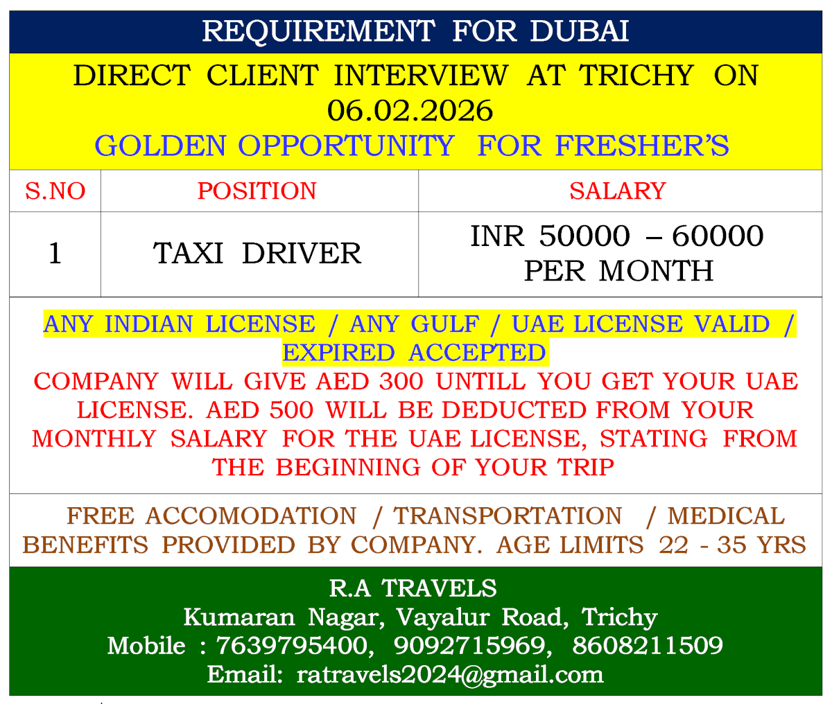 REQUIREMENT FOR DUBAI