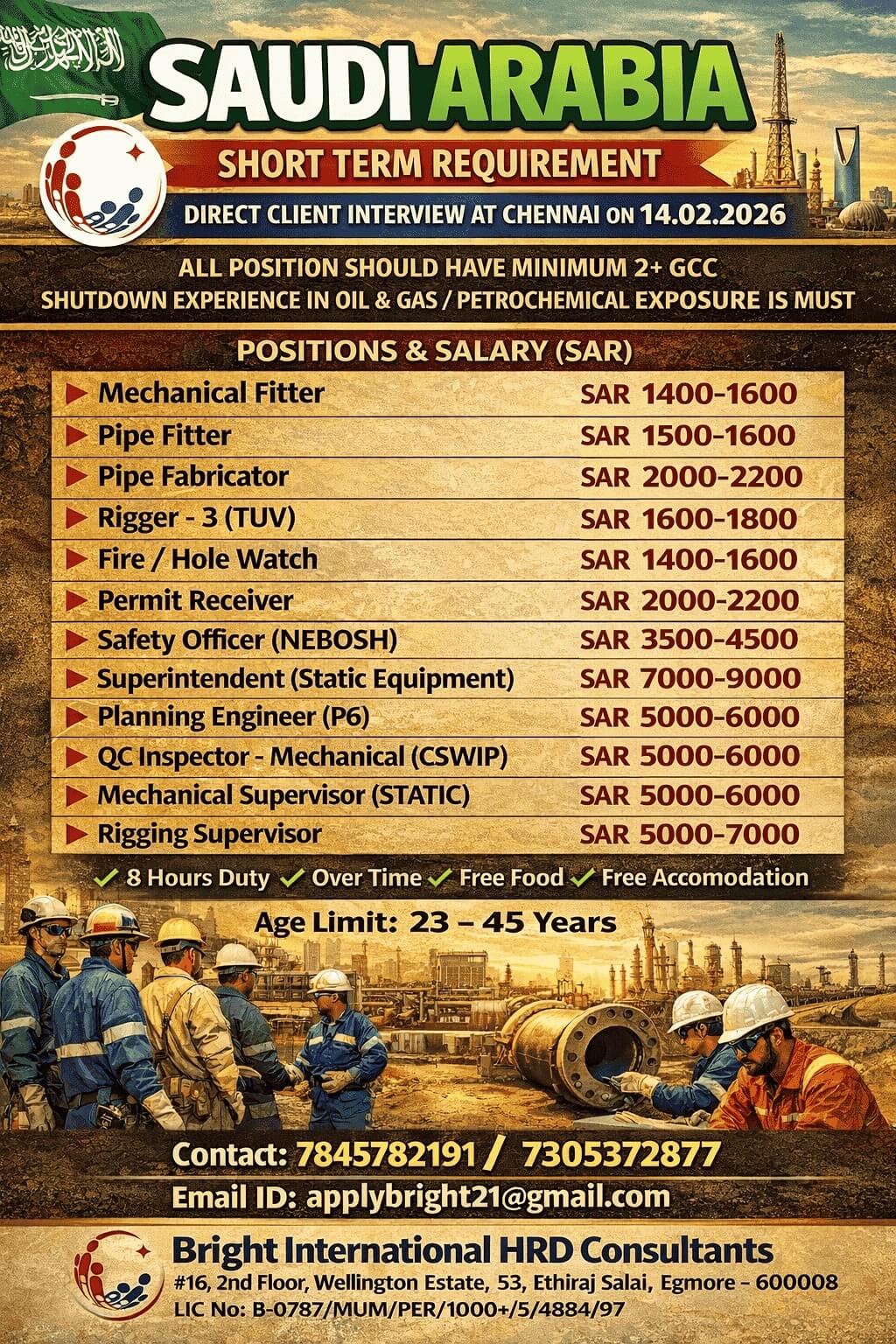 FREE REQUIREMENT - OIL & GAS SHORT TERM